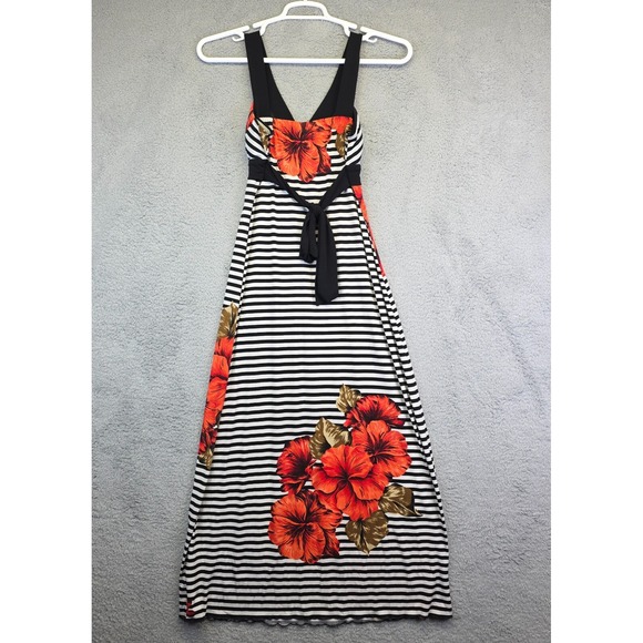 En Focus Studio Dress Womens 6 Black Sailor Beach Floral Maxi Y2K Boho‎ Nautical - Picture 3 of 14